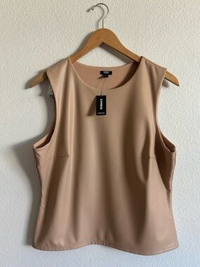 Express Sleeveless Faux-Leather Tank Top — Beige